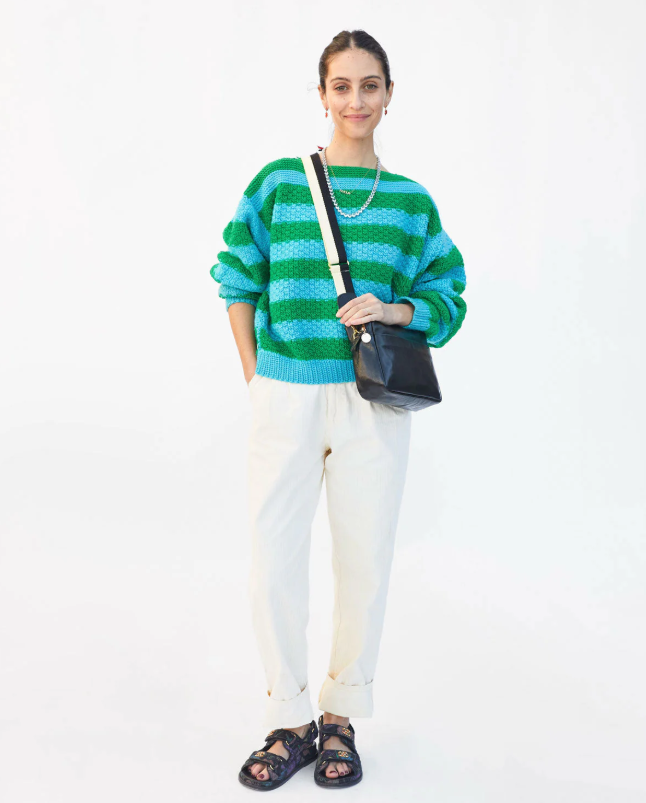 Clare V. Adjustable Strap (Black/Cream Stripe w/ Black Tabs)