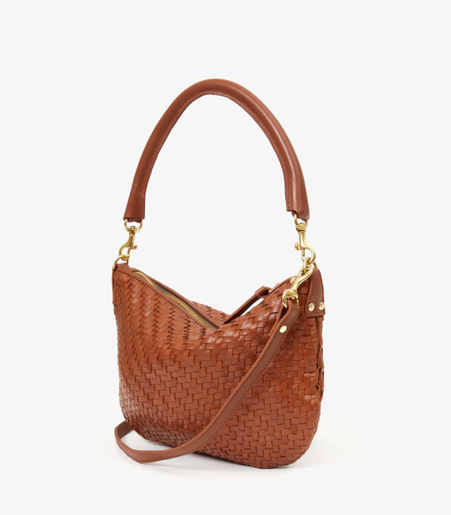 Clare V. Petit Moyen Messenger (Hazelnut Woven Zig-Zag)