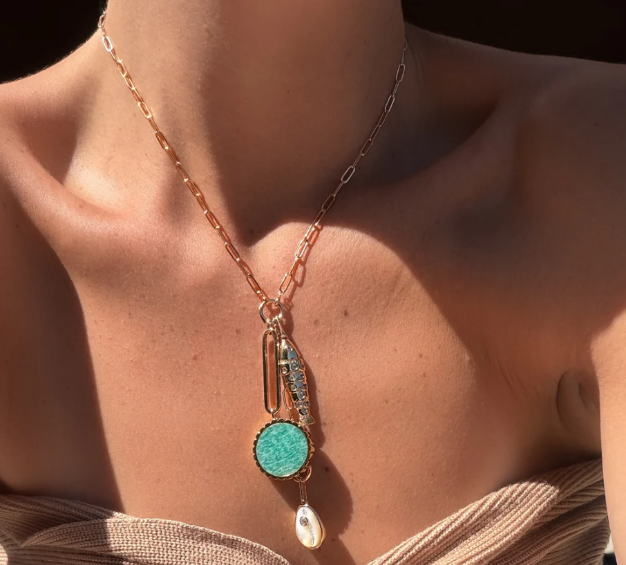 THATCH Antibes Amazonite & Mother of Pearl Lariat Necklace