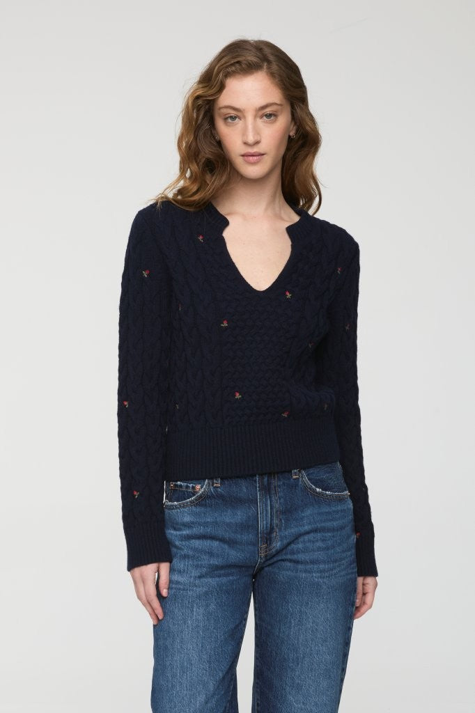 SHANA LONG SLEEVE CABLE EMBROIDERED SWEATER