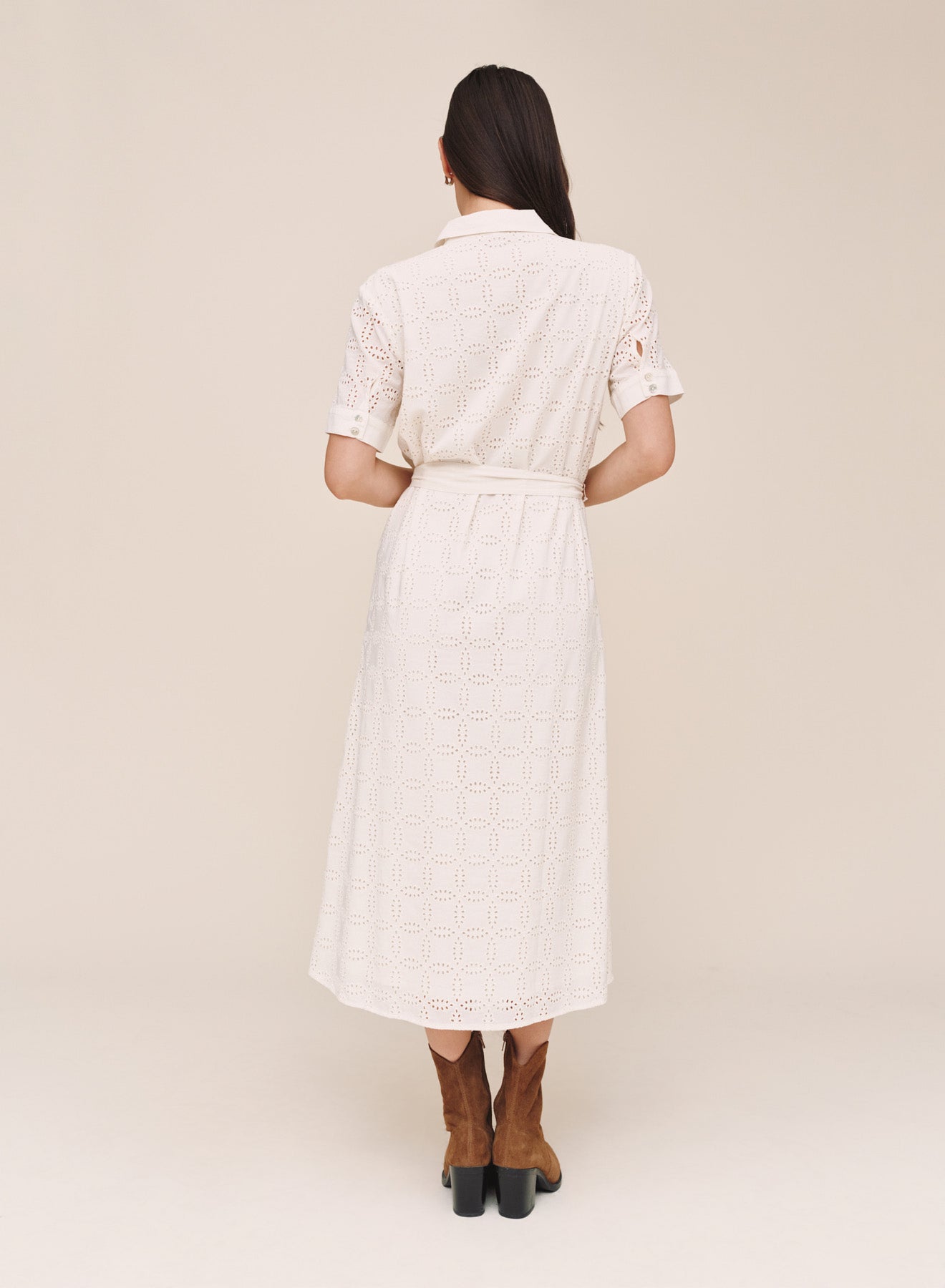 B60025-L19-304 - SHORT SLEEVE MIDI SHIRT DRESS