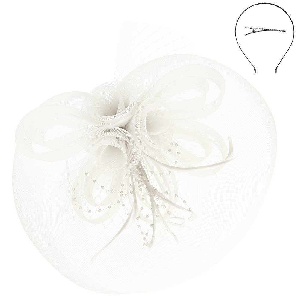 Floral Feather Loopy Bow Mesh Fascinator
