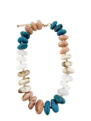 Delray Chunky Beaded Necklace -Tan/Teal Mix