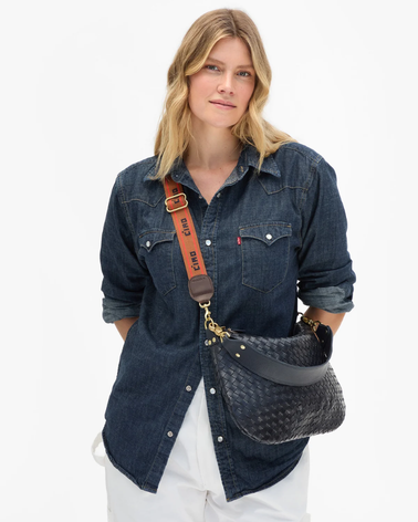 Clare V. Adjustable Crossbody Strap (Tan w/ Bright Poppy/Navy Petite Ciao)