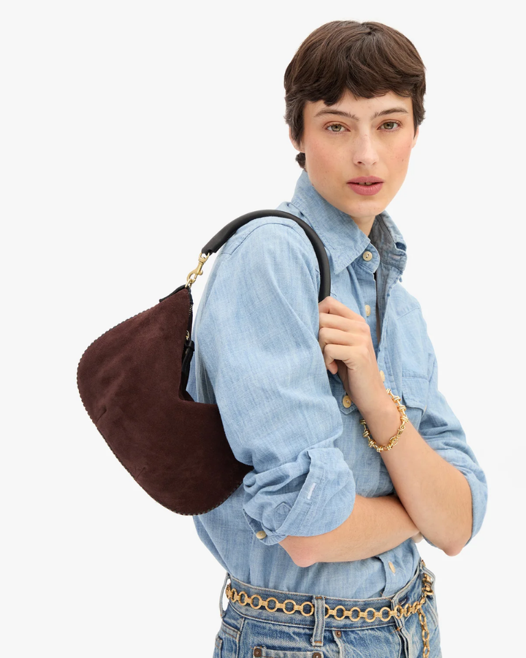 Clare V. Petit Moyen Messenger (Truffle Suede w/ Whipstitch)