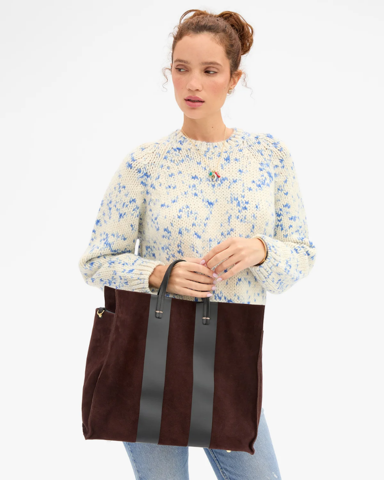 Clare V. Simple Tote (Truffle Suede w/ Racing Stripes)
