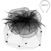 Floral Feather Fascinator on Mesh with Veil