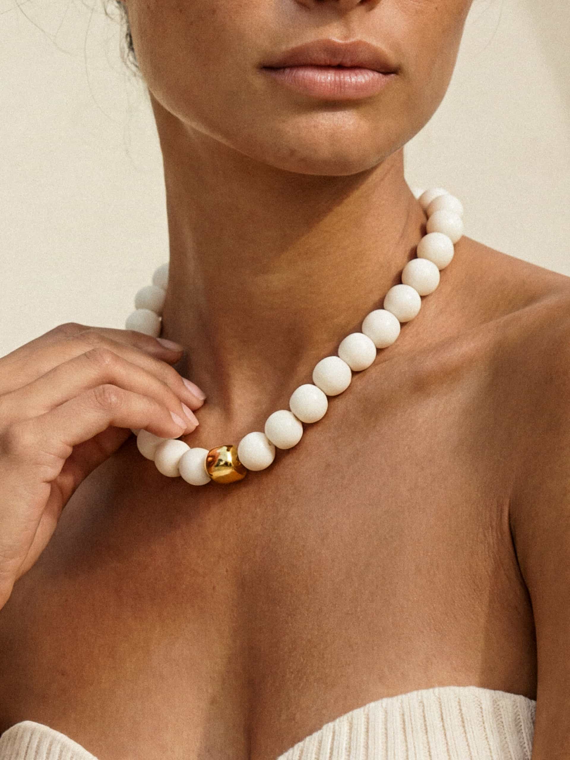 Ettika Power Bead Statement Necklace in Bone