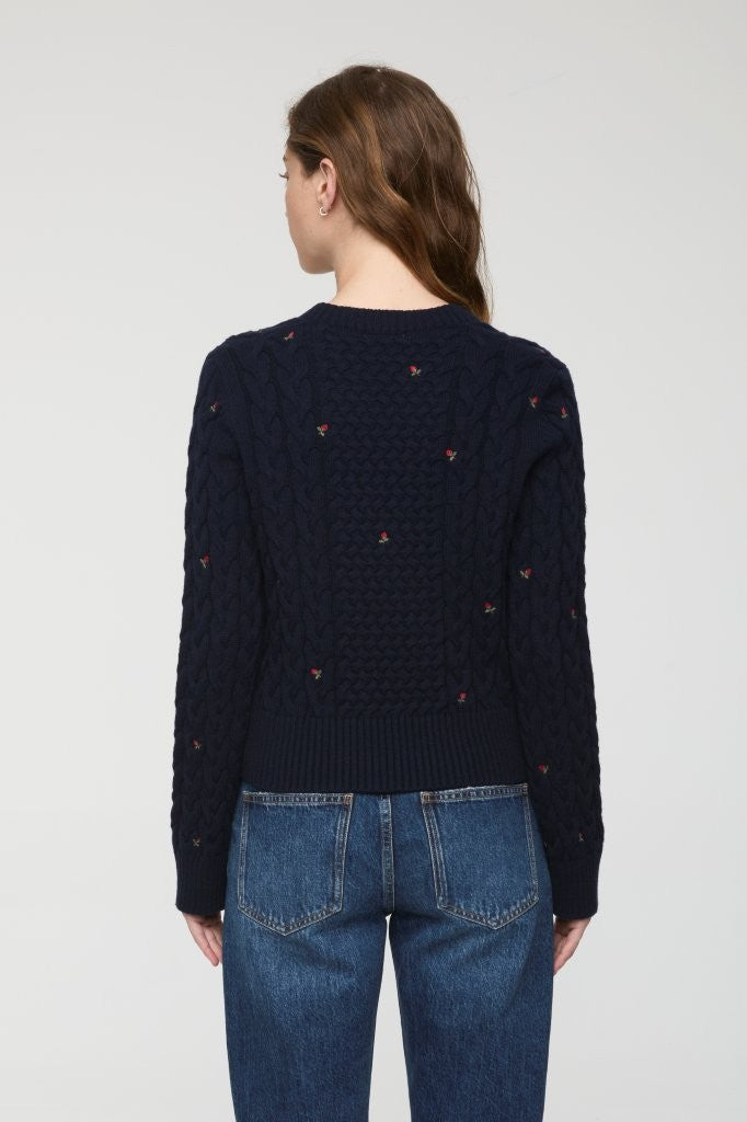 SHANA LONG SLEEVE CABLE EMBROIDERED SWEATER