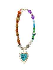 Gemelli Vicky Rainbow Beaded Necklace with Turquoise Heart Charm
