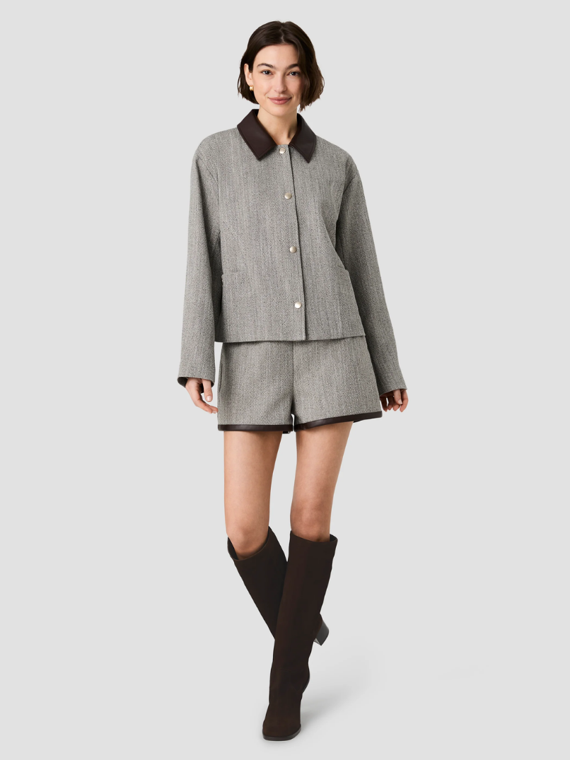 French Connection Speckled Herringbone Suiting Cropped Jacket