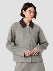 French Connection Speckled Herringbone Suiting Cropped Jacket