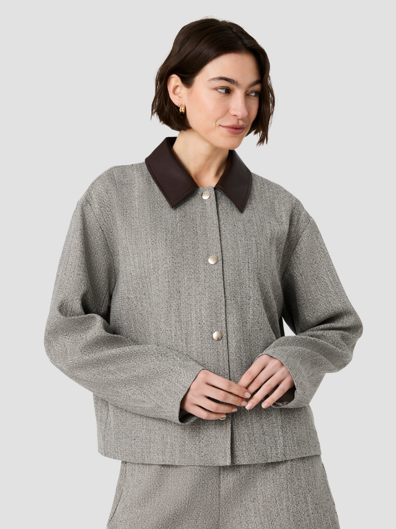 French Connection Speckled Herringbone Suiting Cropped Jacket