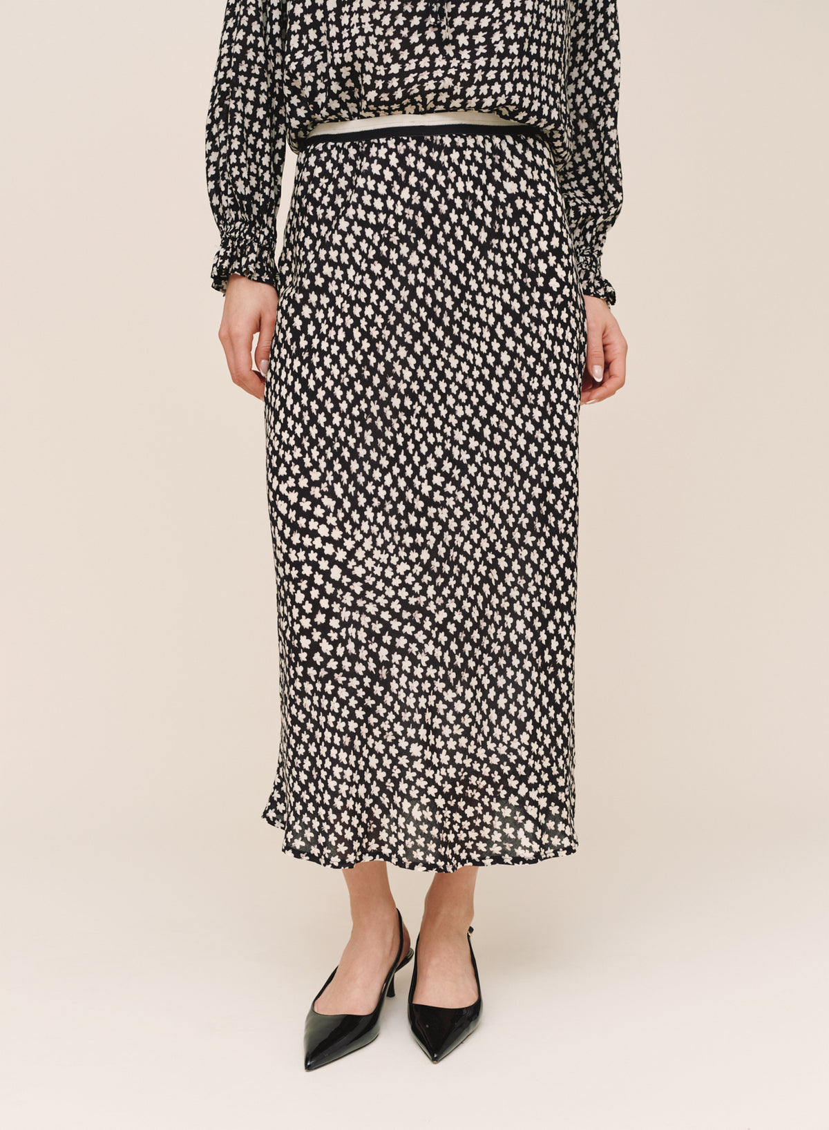B3708-L47-304 - BIAS SKIRT WITH STRIPE ELASTIC WAISTBAND