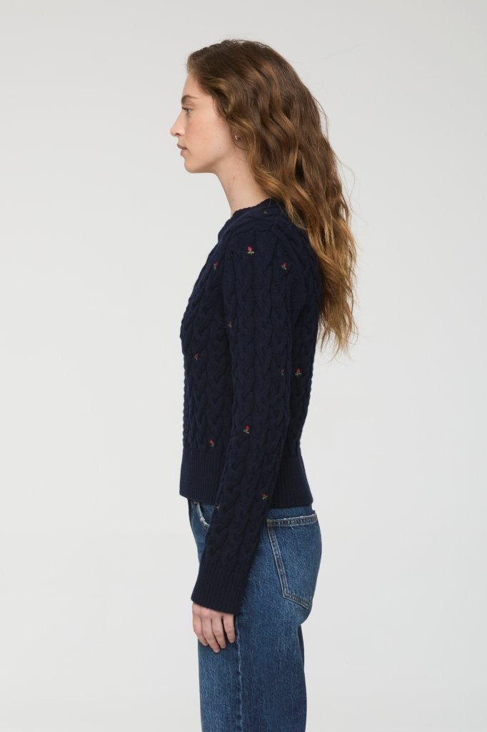 SHANA LONG SLEEVE CABLE EMBROIDERED SWEATER